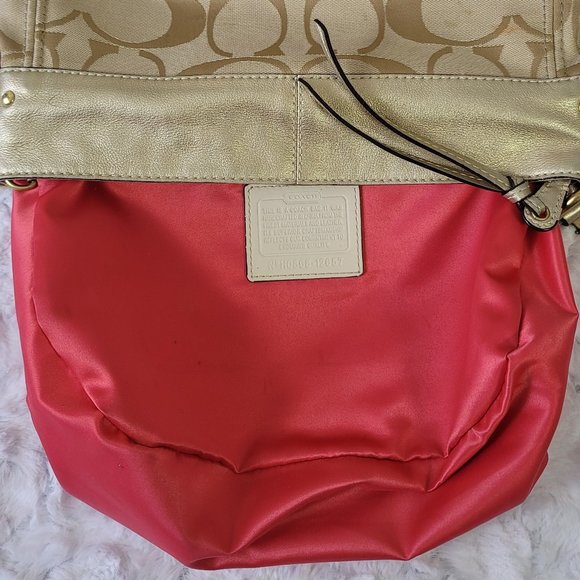 COACH Zoe Cream Gold Signature Print Canvas Leather Shoulder Bag - Picture 9 of 11